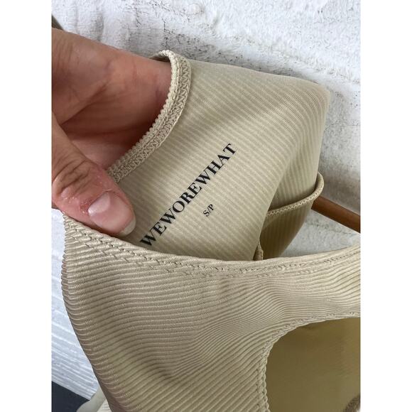 We Wore What Women's Stretch Moiré Jumpsuit Sleeveless khaki Size S NWT - Picture 6 of 8